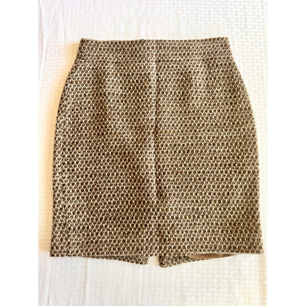 J.Crew The Pencil Skirt Brown Wool Blend Tweed Metallic Size 4 53734 HO11